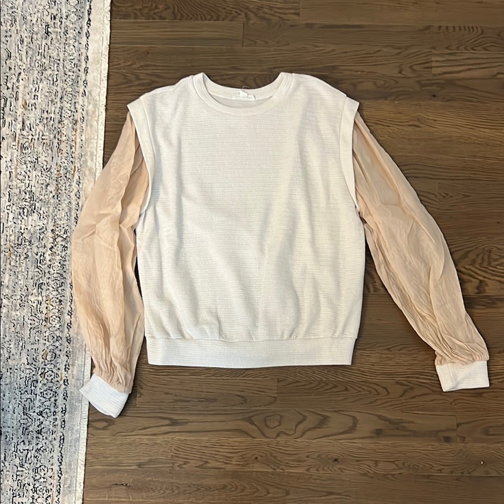 White Sweater with Sheer Sleeves